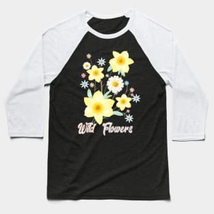 Wildflowers Watercolor Painting Beautiful Gifts, Daffodil Yellow Flowers, Floral Modern Design Spring Time Birthday Vintage Baseball T-Shirt